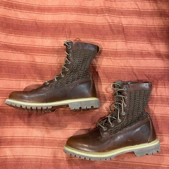 TIMBERLAND Women's Open Weave Brown Combat Boots A14A9 Anti Fatigue Lug Sole 7 - Picture 3 of 13